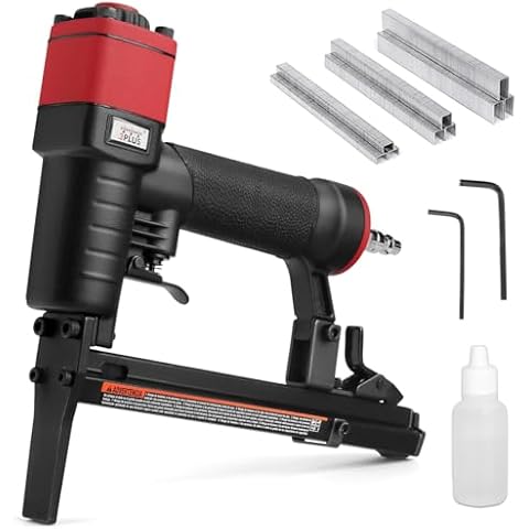 3PLUS H7116LSP-KT 22 Gauge 3/8-Inch Crown Pneumatic Upholstery Stapler with Long Nose, Air Stapler Kit, with 6000 Staples, 1/4-Inch to 5/8-Inch Cover