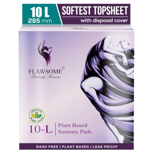 Image of Flawsome Ultra Soft Sanitary Pads for Women L | Pack of 10 | Medium Flow | Extra Coverage | All Day Comfort, Rash-Free & Leakproof | Plant-Based