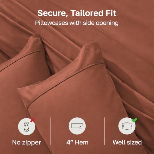 Image of California Design Den King Pillow Cases Set of 2-400 Thread Count, 100% Cotton Sateen, Soft and Breathable Pillowcases King - Rust