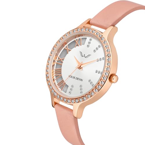 Image of LOUIS DEVIN Pink /Beige /Brown /Black Faux Leather Strap Analog Wrist Watch for Women (Silver /Rose Gold /Brown /Black Dial) | LD-CP501