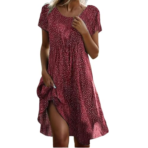 Kleid A Linie Damen Sommerkleid Damen Knielang Elegant Kurzärmeliges Boho-Kleid für Fraue In übergröße Lässig Lockere Passform Sommerkleid Prime...