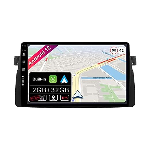JOYX Android 10 bilstereo navigering passar för BMW E46/M3/3-serie huvudenhet | 9" 2G+32G | Gratis Canbus backup kamera extern mikrofon |GPS 1 Din | Support DAB/spegellänk/ratt/BT-5.0/4G