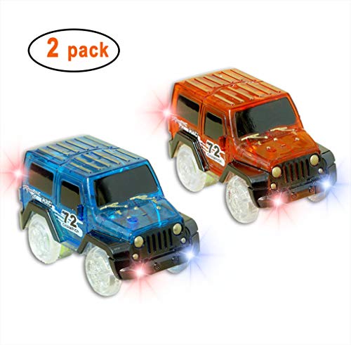 Car Track,Light Up Tracks Car(2-Pack) Glow in The Dark Racing Track Accessories Compatible with Most Tracks,Boys & Girls (style1：red+Blue)