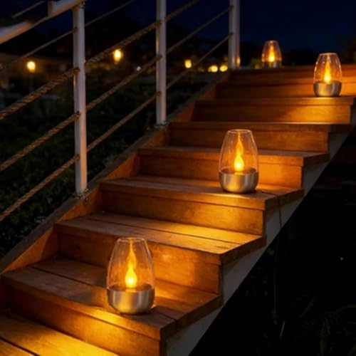 Velas solares led con base de acero para mesa de jardín pack de 3 6