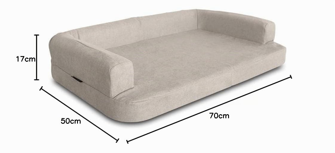 Ventadecolchones - Cama Ortopédica para Perro Deluxe Desenfundable - Tamaño Pequeño - 70 x 50 cm - Tela Antimanchas Suave Crudo - 7 cm de Espuma
