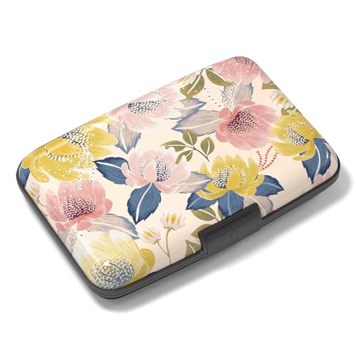 Image of Rimilak Aluminuml Credit Card Holder, Mini Credit Card Wallet RFID Blocking Slim Metal Hard Case for Women Men, Colorful Flower