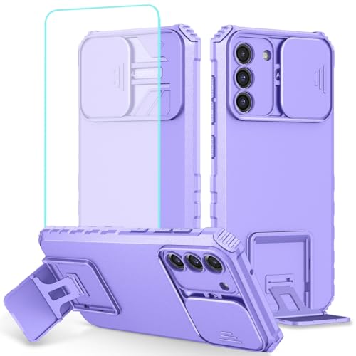 Tothedu Funda para Galaxy S22 5G, Samsung S22 SM-S901U con protector de pantalla de vidrio templado y cubierta de cámara deslizante, funda protectora resistente con función atril para Samsung Galaxy