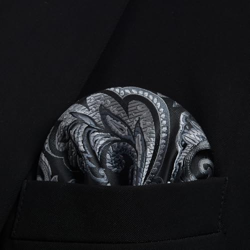 Image of HISDERN Bow Ties for Men Pre-Tied Bow Tie Floral Paisley Handkerchief Classic Formal Bowtie and Pocket Square Cufflinks Set