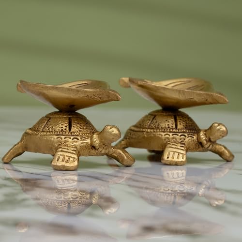 Image of Idolkart Brass Tortoise Diya Set 2 Inch (Pair of 2)-Tortoise Pooja Deepam for Home Decor & Festive Decor | Turtle Diwali Diya Set for Pooja Decoration Items | Turtle Brass Deepam Pair for Diwali Gift