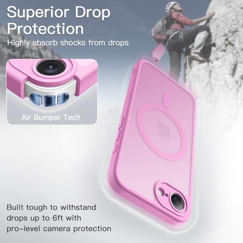 Image of JETech Magnetic Cover Case for iPhone 17e (2026) / iPhone 16e Compatible with MagSafe, Translucent Matte Back Slim Shockproof Phone Cover, 6.1-Inch Display (Pink)