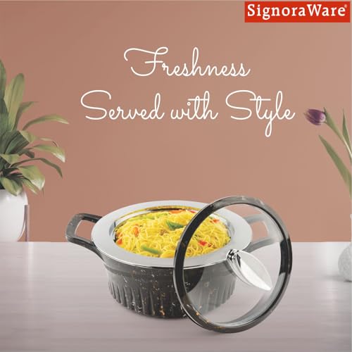 Image of SignoraWare Master Lock BPA Free Plastic Casserole with Glass Lid | Airtight & Leakproof | Microwave Safe | Perfect for Home, Kitchen & Gifting | Ideal for Storing & Serving Hot Meals (1 Ltr |Black)