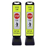Pedestrian Crosswalk Sign with Heavy Weighted Water-Filled Base - 2 Sets, Reflective Safety Traffic Sign for Sidewalks, Parking Lots, and Roadways, Durable and Portable