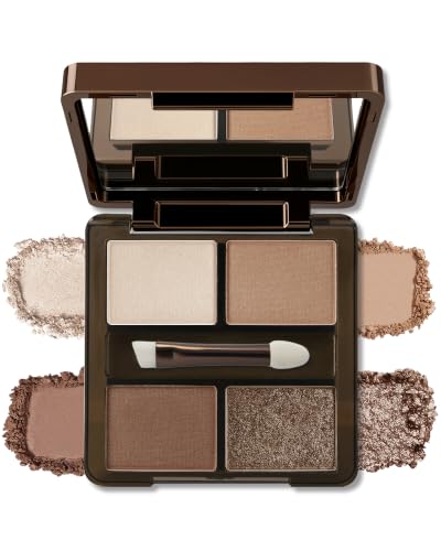 Image of 4 Colors Eyeshadow Palette, Matte & Shimmer Glitter Light Brown White Neutral Eye Shadow Palette for Women, Highly Pigmented Long Lasting Blendable for Daily Eye Makeup with Brush Mirror, Vegan-04