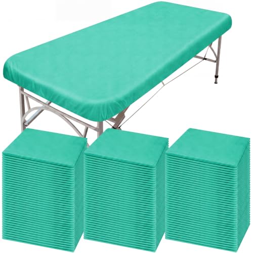 SmoothNovelty 150 Pcs 82 x 35'' Disposable Massage Table Sheets Fitted with Elastic Disposable Massage Bed Covers for Spa Beauty Salon Tattoo Facial Breathable Waterproof Oilproof Non Woven (Green)