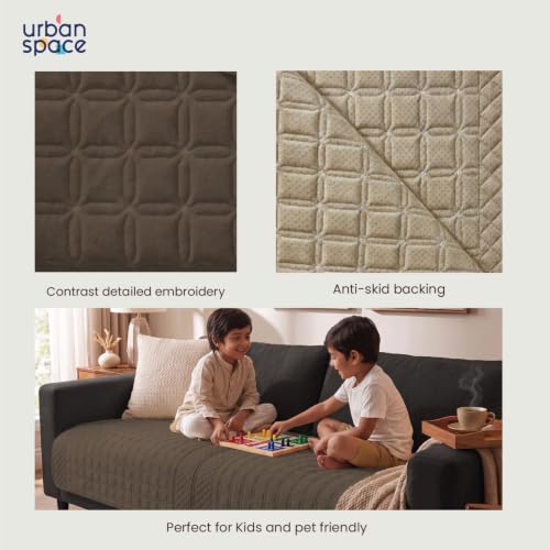 Image of Urban Space Velvet Embroidery Quilted Sofa Cover mat, Premium 2 Seater Non-Slip Sofa slipcover, Easy Care & Machine Washable, Seat Runner for Couch for Living Space (2 Seater - Cuboid Brown)