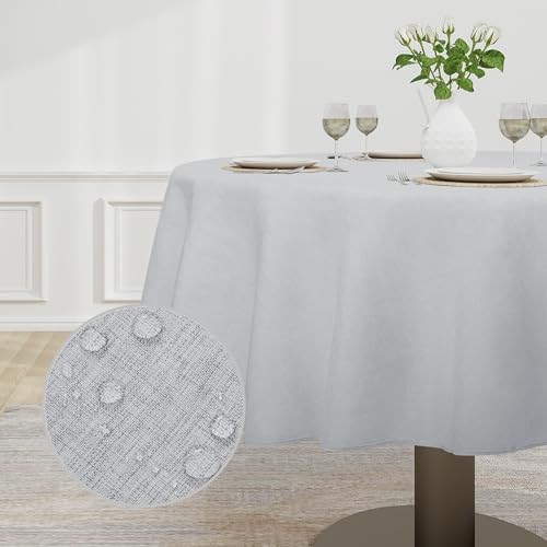 Easy-Going Faux Linen Waterproof Spill-Proof Tablecloth Stain Resistant Round Table Cloth Wrinkle Free Decorative Fabric for Kitchen, Dining, Party, Weddings, Restaurants (70 in-Round, Grey) by Easy-Going - Used condition - US$8.88