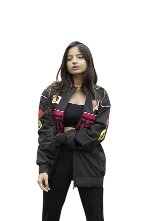 Racing Icon Black F1 Vintage Printed Jacket – Premium Streetwear & Motorsport Fashion Women Regular Wear