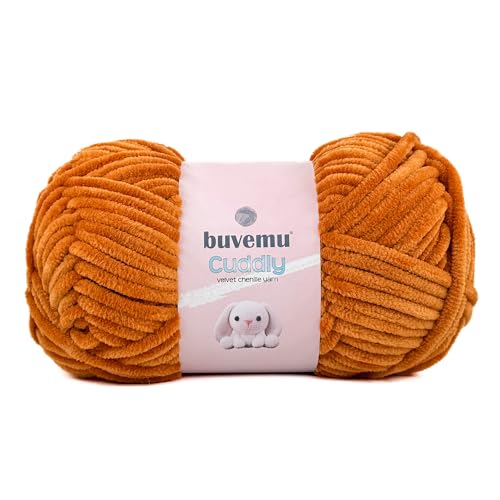 Image of Cuddly Velvet Chenille Yarn, Super Soft Fluffy Bulky for Knitting Crocheting Crafting Blanket Amigurumi, Durable for Shedding, 100 Gram (3.53 Ounces) 109 Yards (100 Meters) (Ochre)