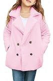 Nirovien Toddler Girls Fleece Jacket Lapel Button Up Teddy Long Coat Faux Warm Outerwear with Pocket