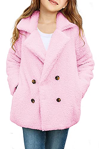 Nirovien Toddler Girls Fleece Jacket Lapel Button Up Teddy Long Coat Faux Warm Outerwear With Pockets(Pink,4-5T) #TOP28