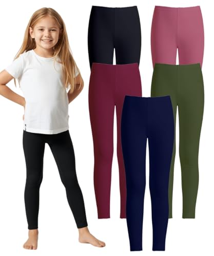 MISS POPULAR 5-Pack Girls Leggings Sizes 4-16 Soft Comfortable Cotton Spandex with Elastic Waistband Many Colors (Pack 6, 7/8)