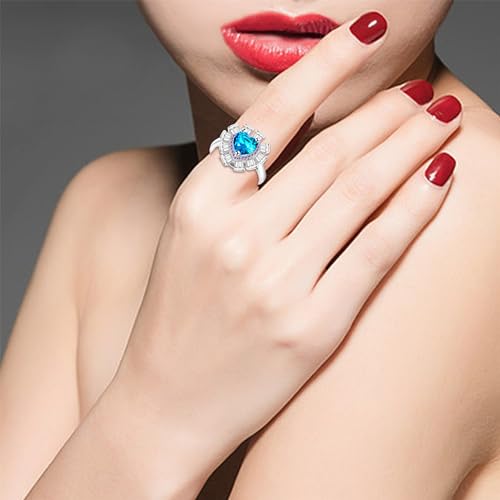 Image of Yongxu Inlaid Cut Color Blue Zircon Ring As A Valentine's Day Gift for The Wife's Anniversary Celebration, Shining Like Brilliant Flowers