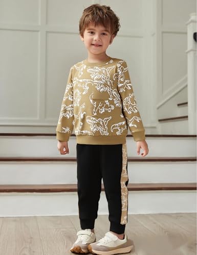 Image of Toddler Boys Dinosaur Sweatshirt and Jogger Pants Outfit Set, Ages 2-10