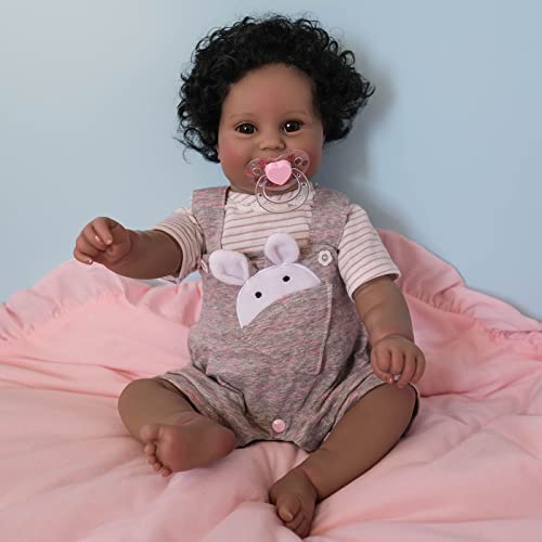 YIHANGG Full Body Silicone Baby Doll 50CM 20inch African American Reborn Baby Doll Toddler with Visible Veins Lifelike 3D Dark Brown Skin Tone Children Birthday