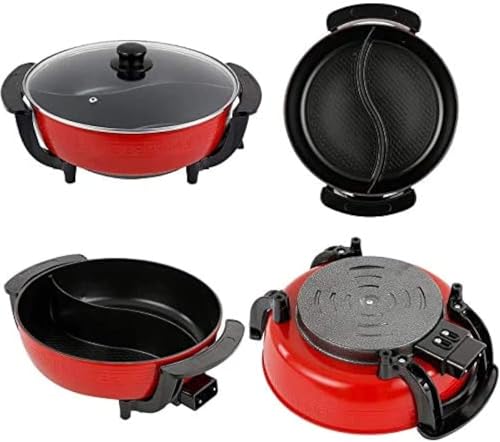 Image of Electric Hot Pot with Divider Shabu Shabu Hot Pot Non-Stick Cooking Frying Pan Chinese Hot pot for Kitchen Dual Sided Smokeless Pot with Steamer Cooker with Lid Heat Frying Pan