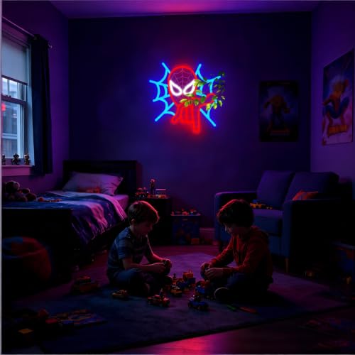 Image of Spider Neon Sign for Wall Decor Anime Neon Light for Man Cave USB Powered LED Spider Sign for Game Room Teens Bedroom Party Decor Birthday Gifts for Men Fans Comic Lovers Size 14.1 x 11.3 in(XD213)
