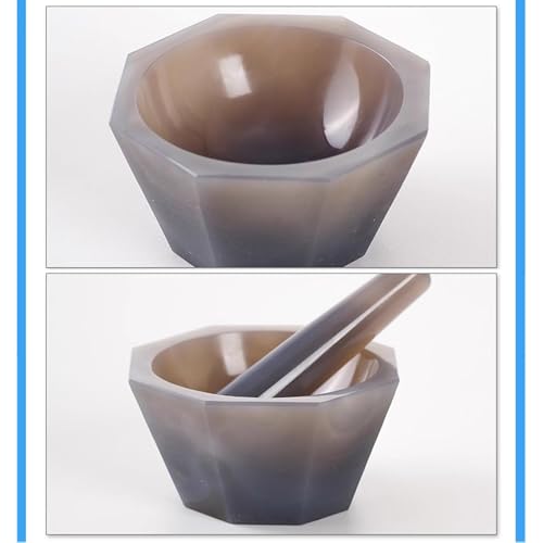 Natural Agate Mortar and Pestle Set - Durable Grinding Bowl with Deep Interior, 7.2-7.5 Hardness for Efficient Mixing & Lab Use, Perfect for Herbs & Spices