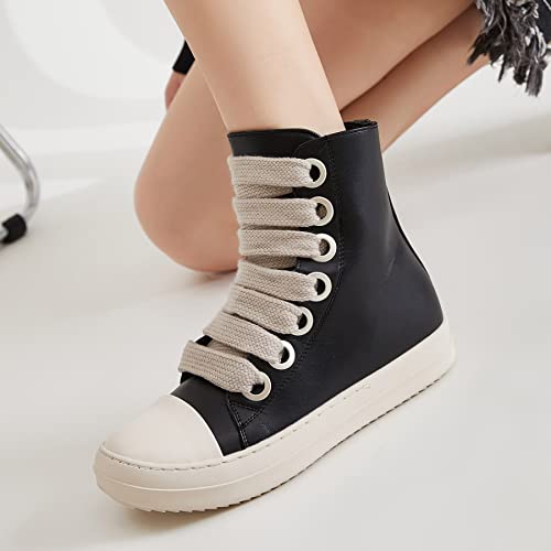 MOFEEDOUKA Womens High Top Sneakers Thick Shoe Laces PU Leather Comfort Platform Walking Shoes with Zipper4