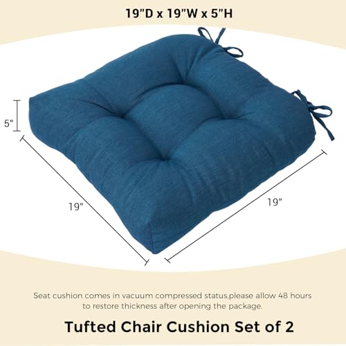 FUNHOME Tufted Patio Chair Cushions Set of 2,Rounded Back 19 x19x5 Inch,Water Resitant Outdoor Seat Cushion with Ties,Fade Resistant Wicker Chair Cushion for Garden Furniture(Light Blue) by FUNHOME - Image 3