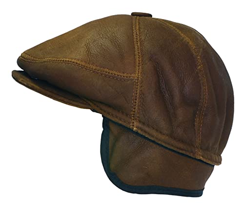 CUCUBA Coppola Cappello da Uomo in Pelle di Montone Shearling - Berretto con Visiera e Paraorecchie - Marrone (XL)