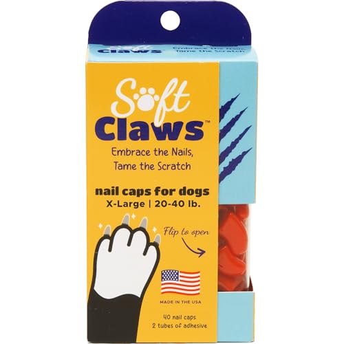 Image of Soft Claws Nail Caps for Dogs with Non-Slip Design Made in USA - 40 Dog Nail Covers for Long-Lasting Protection of Floors and Furniture - Red, X-Large