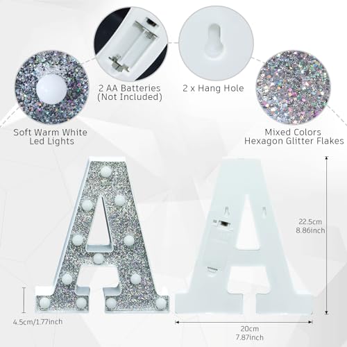 Image of Light Up Letters, Marquee Light Letter for Table Decorations, Glitter Light Up Signs for Prom, Events, or Engagement Party Decor, Featuring Alphabet & Number Lighted Letters, Letter A