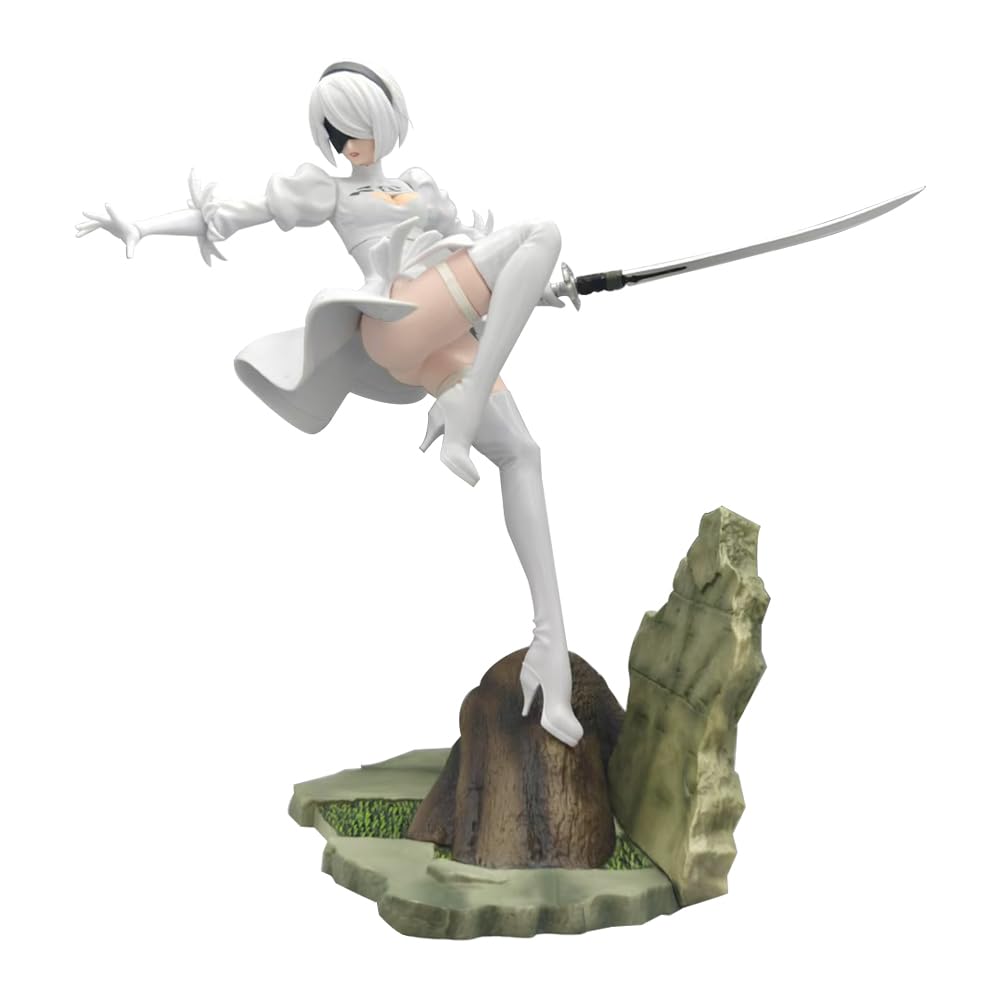 2B Figure 2B Statue - 24cm Fighting Pose 2Byorha Anime Figurine No.2 Type B Figure Model with Scene - 1/6 Scale Desktop Decoration Collectible Gifts for Fans