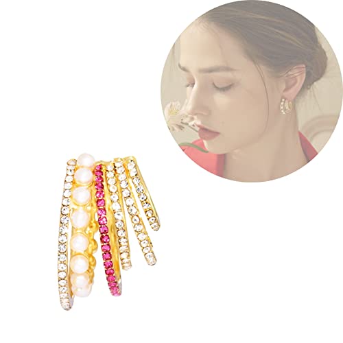 HYZSM Pearlistic Slide-on Ear Cuff,Colorful Diamond Pearl Multi-Layer Earrings,14K Gold Plated Cubic Zirconia Clip,for Non Pierced Ears Cartilage Earrings-The Best Gift for Ladies (B) Cover