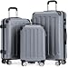 BEIBYE Kofferset 3-teilig – Kabinenkoffer, Reisekoffer Koffer aus ABS mit Doppelrollen und Zahlenschloss, Dark Grey