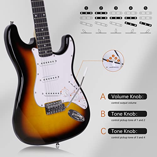 Leo Jaymz Beginner Electric Guitar - Poplar Body，Maple Neck And Ebony Fingerboard - Tremolo Bridge System (Sunburst） #TOP3