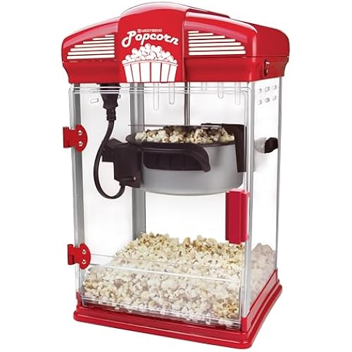 West Bend Stir Crazy Movie Theater Popcorn Popper, Gourmet Popcorn Maker Machine with Nonstick Popcorn Kettle, Measuring Tool and Popcorn Scoop for Popcorn Machine, 4-Qt., Red