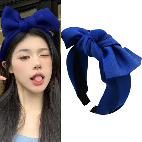 ShiQiao Spl Blue Solid Color Large Bow Headband for Women & Girls - Non Slip Fashion Headband for Securing Hair - Perfect for Halloween, Birthdays & Parties - 1 Count (Pack of 1)