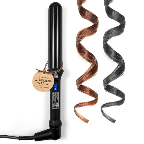 NuMe Classic Ceramic Curling Wand - Tourmaline 1.25 Inch Barrel Hair Curler, Negative Ion Conditioning, Far Infrared Heat - All Hair Types - Black