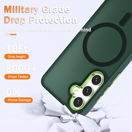 Image of YENAPOON for Samsung Galaxy S25 FE Case, Matte Magnetic Phone Case with 1 Screen Protector, Support for Magsafe, Translucent Frosted Shockproof Protective Cover for Samsung Galaxy S25 FE, Dark Green