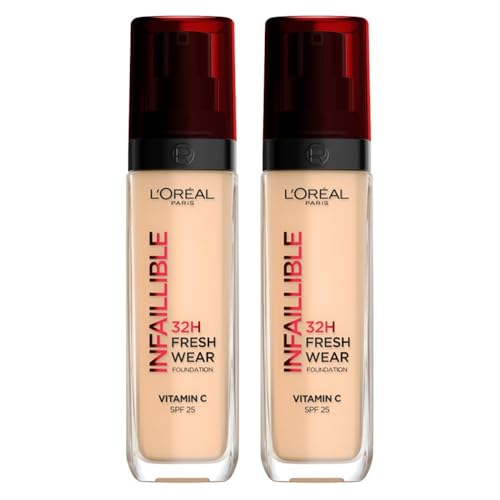 Image of L'Oréal Paris DOUBLE Infallible 32H Fresh Wear Foundation, Full-coverage, Longwear, Weightless Smooth Finish, Water-proof and Transfer-proof, with Vitamin C + SPF 25, 100 Linen