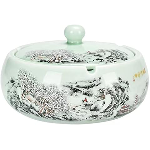 BAKEBK Ashtray,Ceramic Ashtray with Lids,Windproof Ashtrays for Cigarettes,Ash Holder for Smokers,Office,Outdoors,Garden,Balcony,Patio,Handmade Ceramic Ashtray for Home Office Indoor Decoration (A) Cover