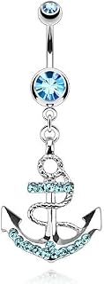 Pierced Owl - 14GA Stainless Steel CZ Crystal Gemmed Nautical Anchor Dangling Belly Button Ring