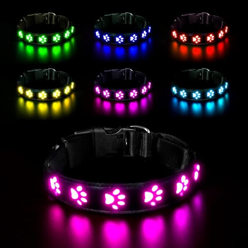 AUAUY Collare per cani con luce LED, ricaricabile tramite USB, impermeabile, lampeggiante in pelle PVC, regolabile, super luminoso, per cani di taglia piccola, media e grande (colorato-S)