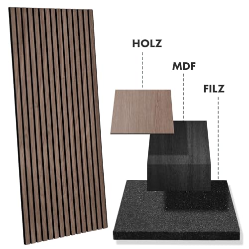 Floordirekt 3D panele akustyczne 118 x 60 cm, panele ścienne z prawdziwym drewnianym fornirem dla przyjemnej akustyki pomieszczenia, ściana z listew drewnianych i filcu, okładzina ścienna jako ochrona