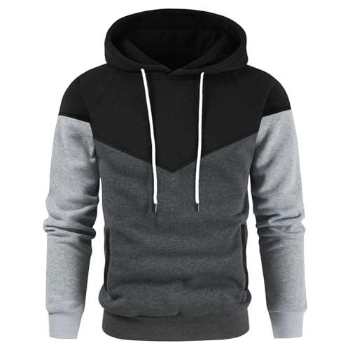 Sudadera con Capucha Informal de Polar para Hombre, de Manga Larga, con Bloques Color, Color Negro, Talla Mediana